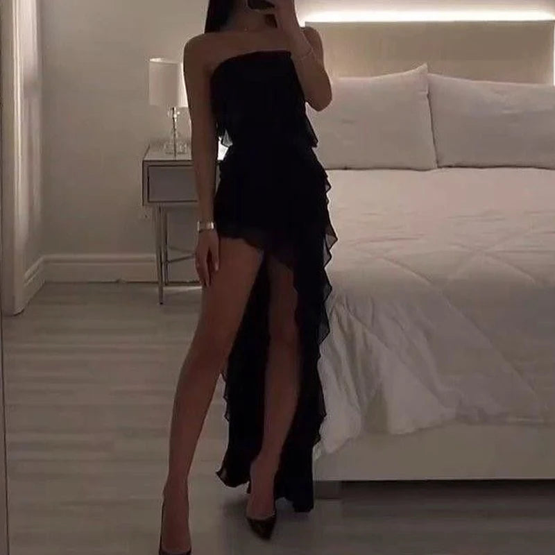 Strapless Floral Slit Mini Dress