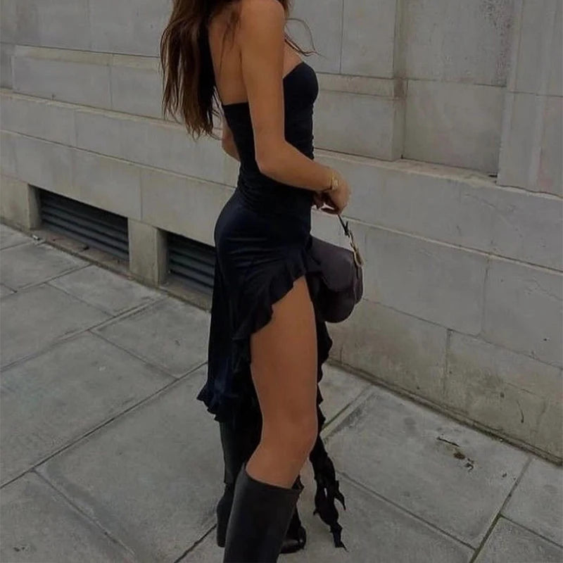 Strapless Floral Slit Mini Dress