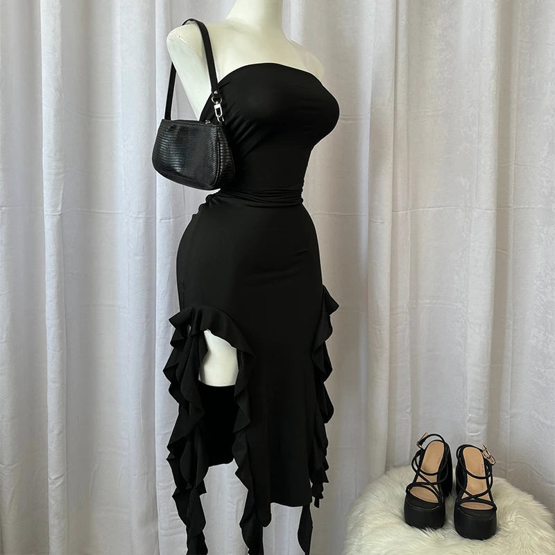Strapless Floral Slit Mini Dress