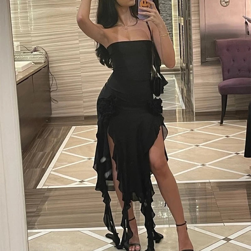 Strapless Floral Slit Mini Dress
