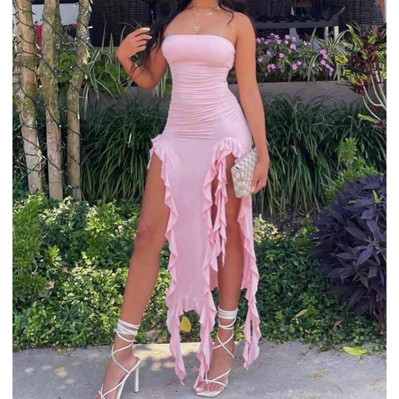 Strapless Floral Slit Mini Dress
